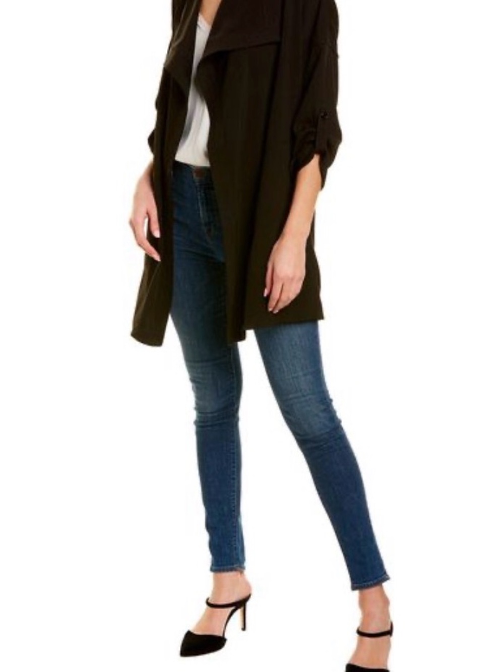Max Studio Black Twill Draped Open Front Coat Jacket